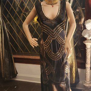 Charleston Short Black Sequins Cocktail  Dress Art Deco
